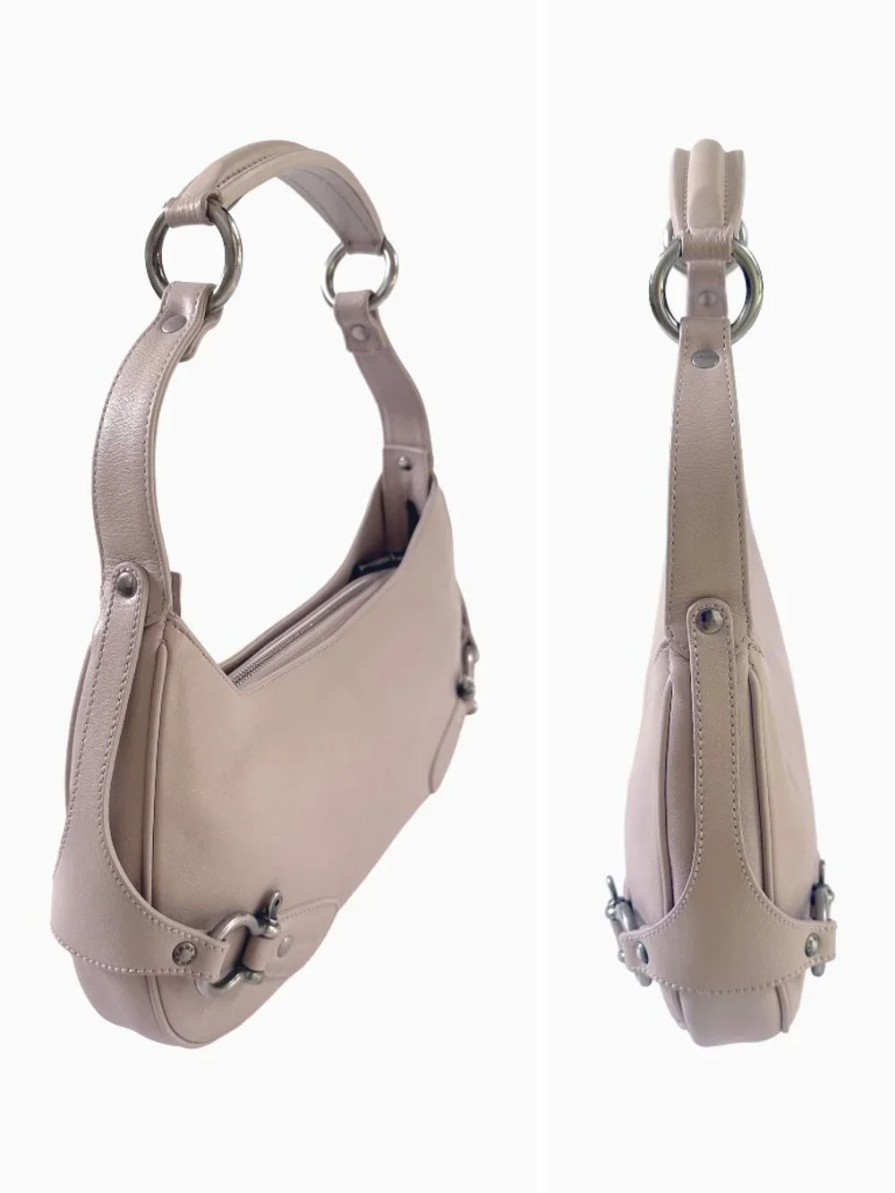 Vtg Burberry Pink Leather Baguette Shoulder Bag Y2K Italian Luxury Hobo Purse